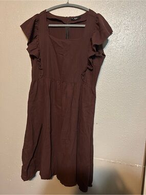 Una Brown Ruffle Sleeve Mini Dress